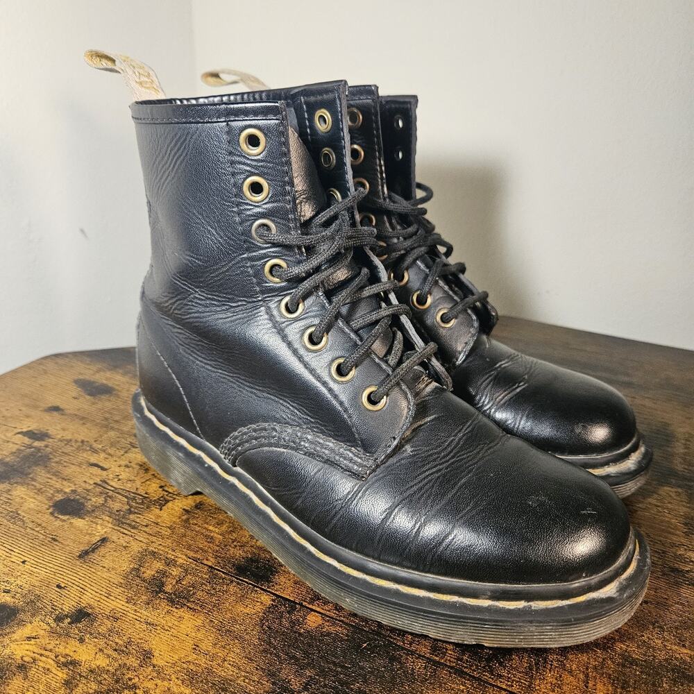Dr Martens 1460 Black Vegan Boots Gold Eyelets Combat Ankle Punk Womens 6 Men 5